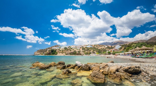 Rocky shoreline and turquoise waters near Agia Galini, southern Crete