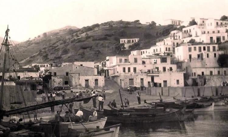 The Old Harbor Fishing boats anchored at Agia Galini’s small harbor, 1950s