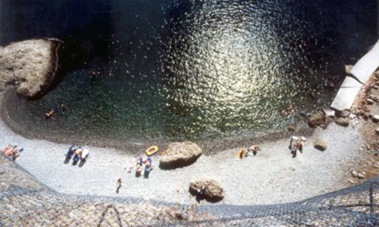 The “Μiddle Βeach” Aerial view of Agia Galini beach and the clear blue waters of southern Crete